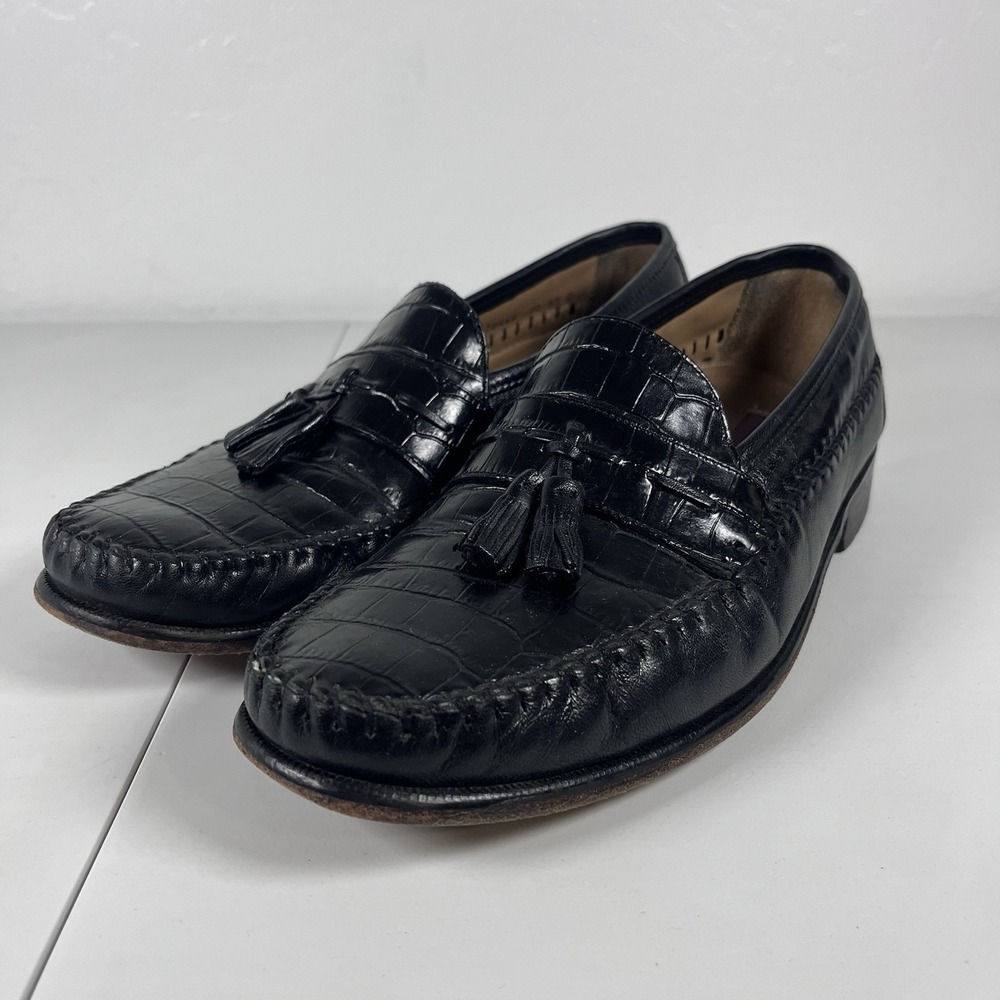 Florsheim Crocodile Dress Loafer Men's US 11 D Black Leather Tassel 18469 01